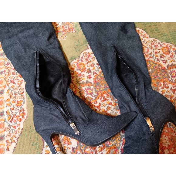 Cape Robbin Thigh High denim snake boots spike heels size 9 - Picture 3 of 5